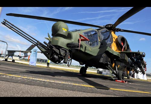 Photograph of the Turkish industry T129 attack helicopter.